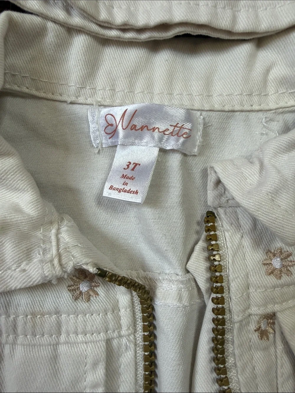 Girls' Tan Cargo Pants with matching Denim Jacket and Bucket Hat w/ Floral Trim